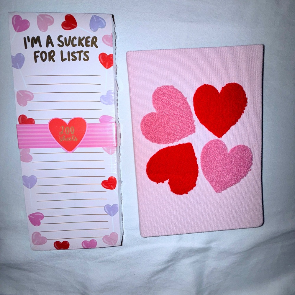 Dayna Lee Molly & Rex Notepad Journal Set Pink Red New Heart Chenille List Pad